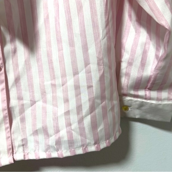 💙 Vintage Savant Pink White Striped Tie Neck Secretary Blouse Size Large Retro - Picture 10 of 16